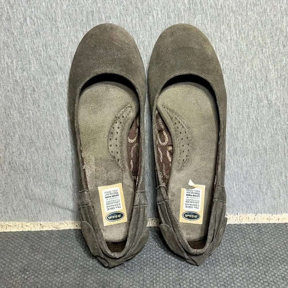 Dr. Scholls Cushion Mina Gray Suede Wedge Pumps Bow Heel arch Support